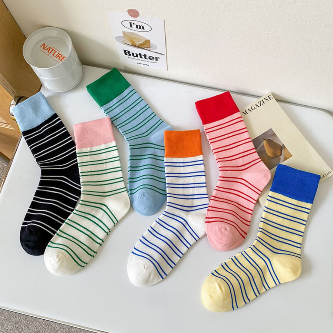 Rufia - Contrast Stripe Mid-Calf Socks