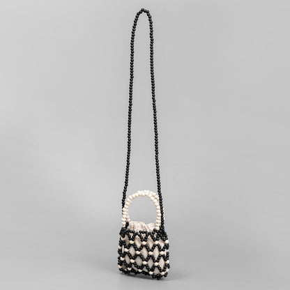 Cosbai - Color-Blocked Wooden Bead Crossbody Bag