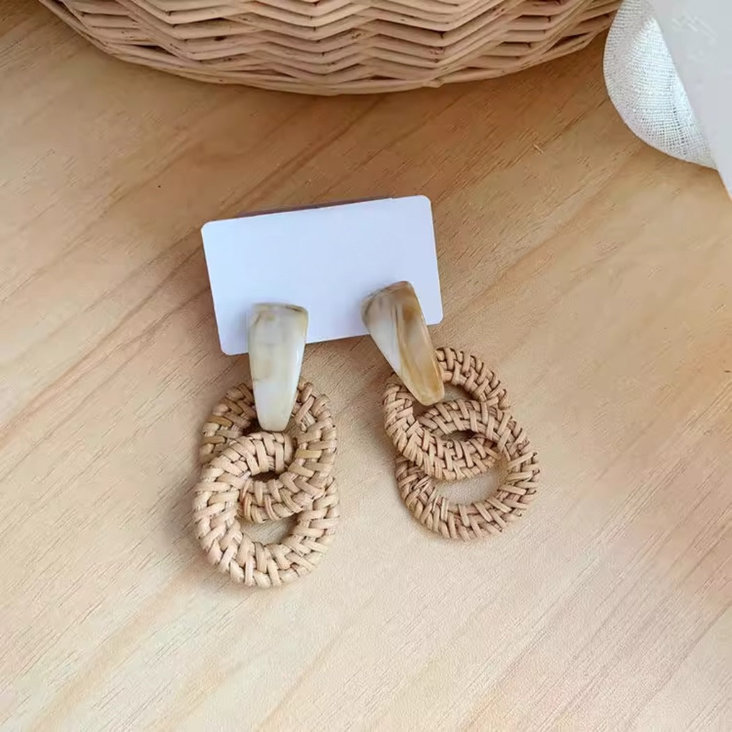 Earwish - Double Hoop Rattan Earrings - Boho &amp; Unique