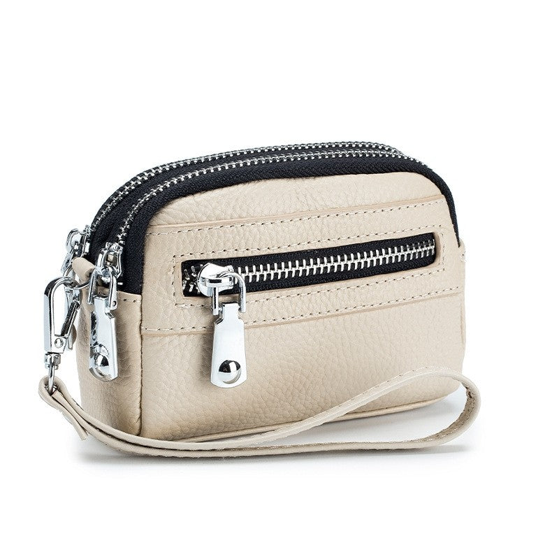 Mini Cowhide Double Zipper Clutch Bag