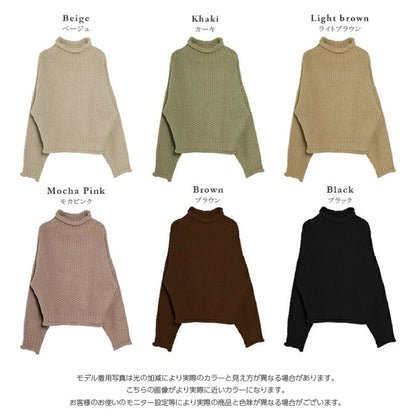Long Sleeves Loose Solid Color High Neck Knitwear Sweater