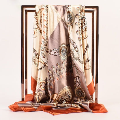 Satin Vintage Printed Square Head Scarf