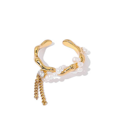 Vintage Gold Chain Tassel Open Adjustable Ring