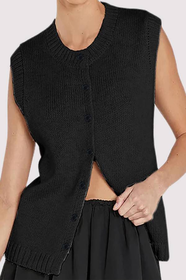 Casual Street Solid Color Buckle O Neck Tops