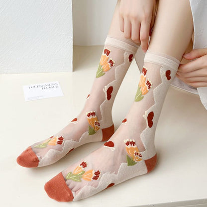 Rufia - Floral &amp; Animal Patterned Mid-Calf Socks