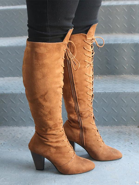 Round Head Front With Thick Heel Zipper Boots