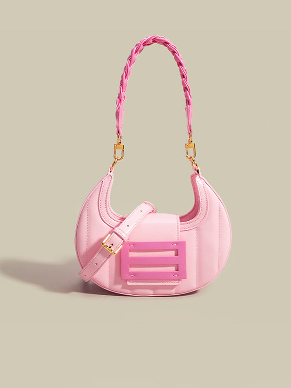 Color-Block Weave Zipper Saddle Bag