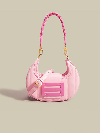 Color-Block Weave Zipper Saddle Bag