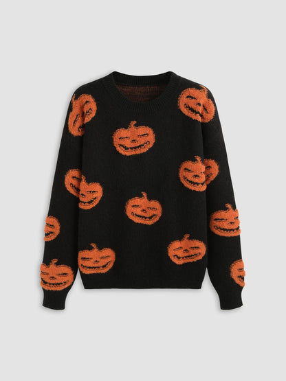Crosa - Colorblock Pumpkin Jacquard Knit Halloween Sweater
