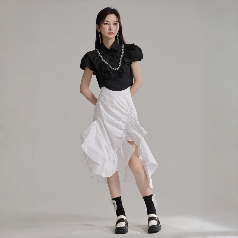 Pleated Lotus Hem Skirt