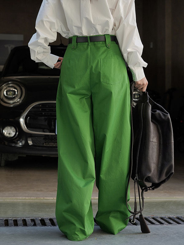 High Waisted Loose Pleated Solid Color Casual Pants Bottoms Trousers