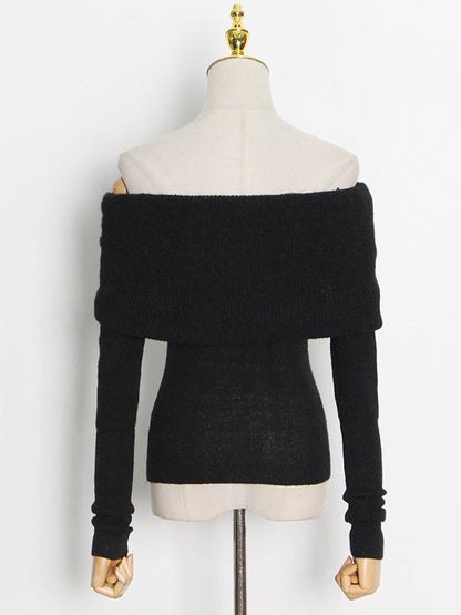 Original Stylish Off-The-Shoulder Long Sleeves Sweater Top