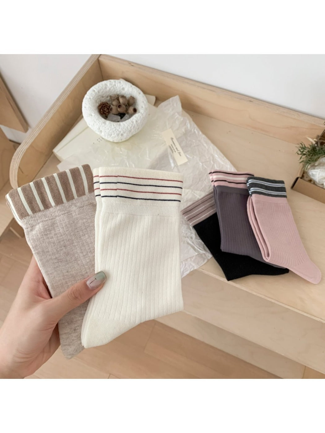 Rufia - Striped Ribbed Mid-Calf Capsule Socks