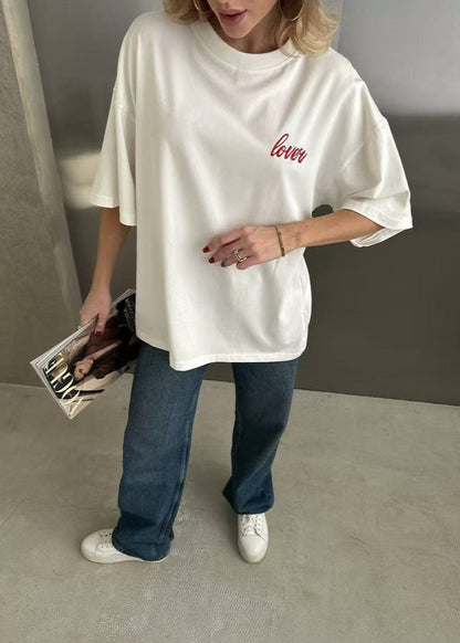 Oversized Cotton T Shirt With Minimalist Script