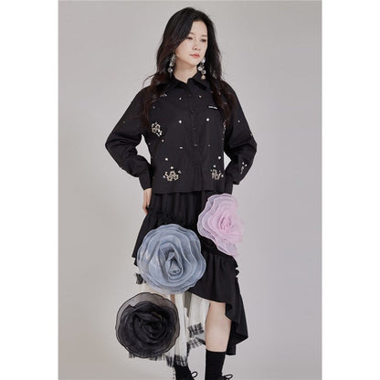 Beaded Frayed Short Shirt