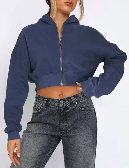 Simple Solid Color Long Sleeve Hooded Jacket