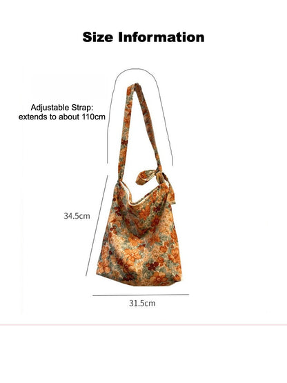 Cosbai - Canvas Crossbody Tote Bag with Floral Patterns