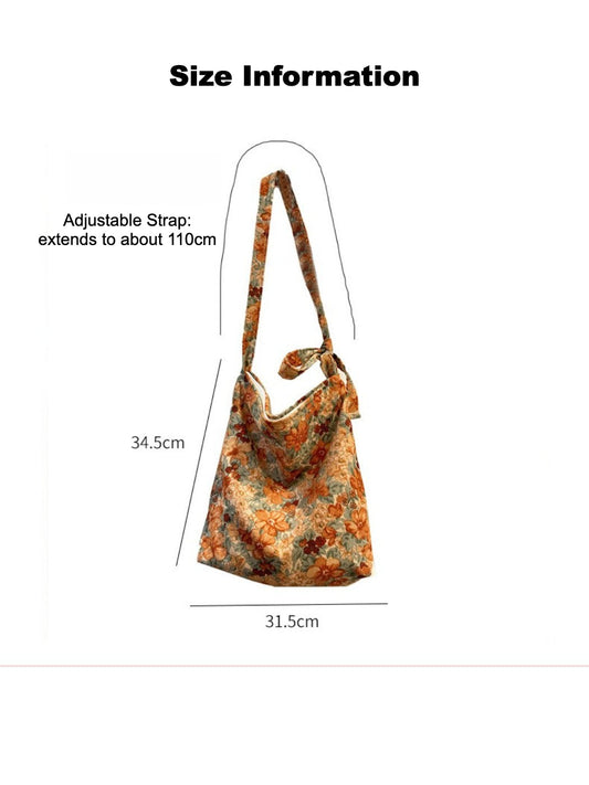 Cosbai - Canvas Crossbody Tote Bag with Floral Patterns