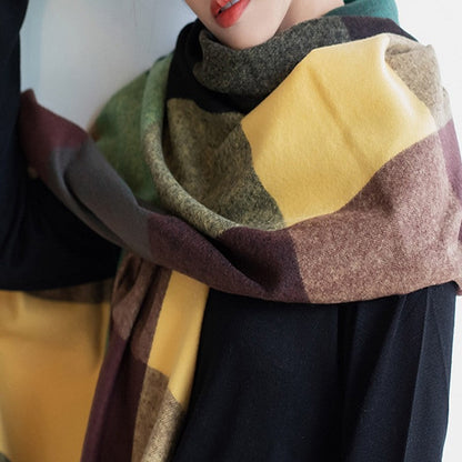Imitated Cashmere Plaid Print Striped Tasseled Shawl Scarf