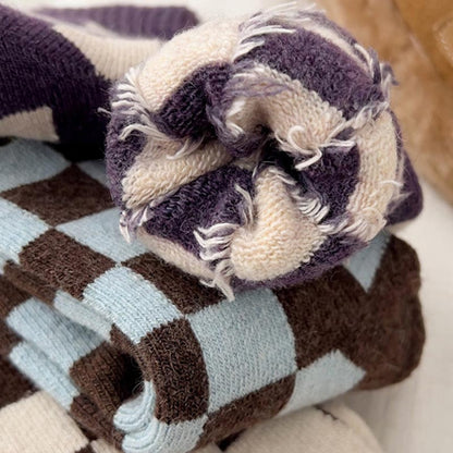 Color Block Plaid Thicken Warm Winter Socks