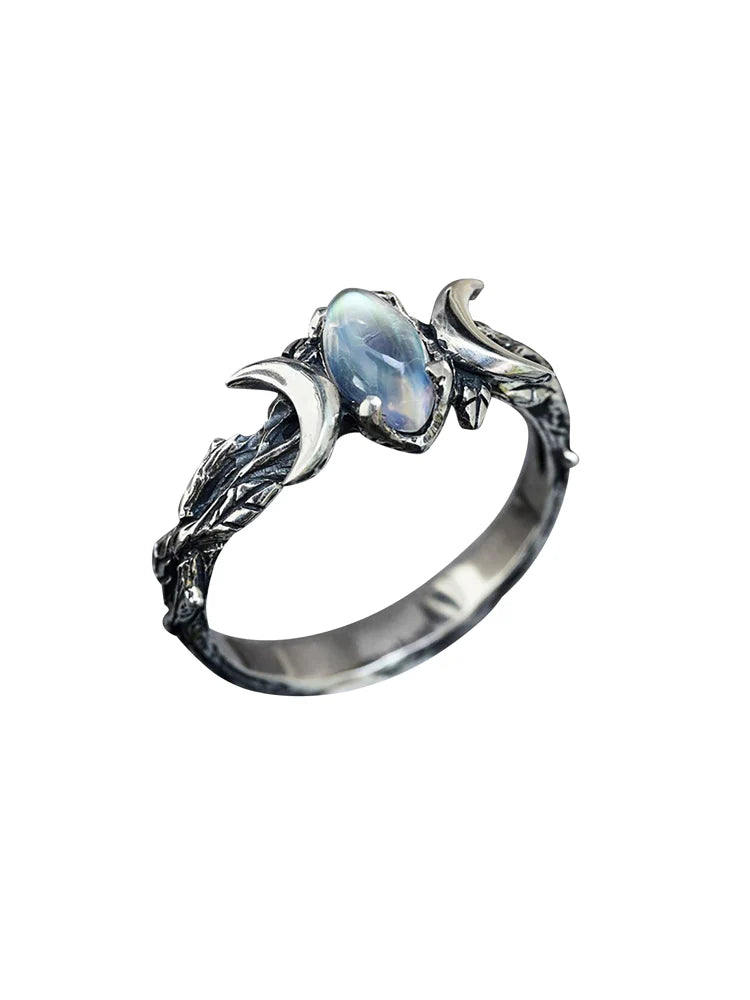 Double Moon Geometry Ring Gemstone Ring
