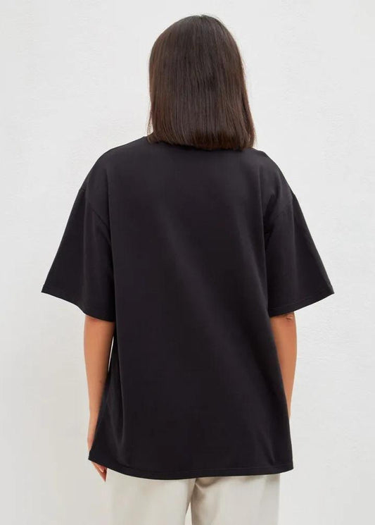 Oversized Cotton T Shirt With Minimalist Print