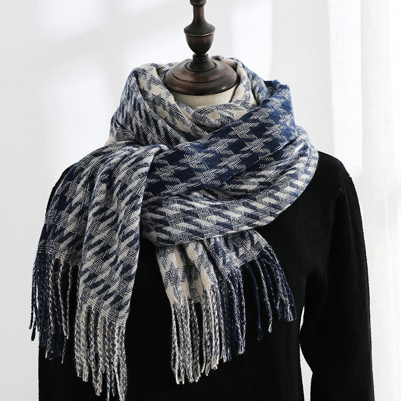 Warm Imitated Cashmere Plaid Print Shawl Scarf