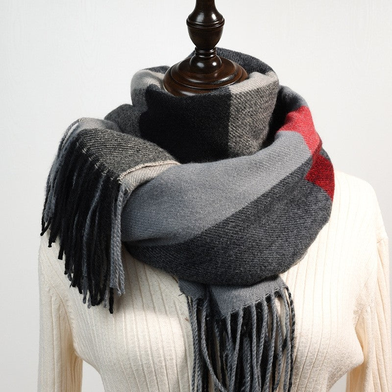 Plaid Print Tassled Imitated Cashmere Warm Shawl Scarf