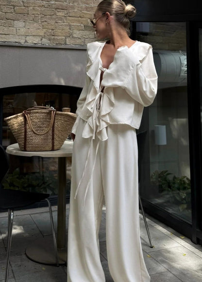 Ruffle Two Piece Polyester Lounge Set