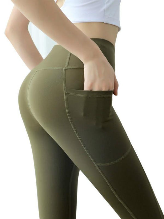 New Side Pocket Running Tights Fitness Pants Europe And High Waist Hip Sports Yoga Pants Women