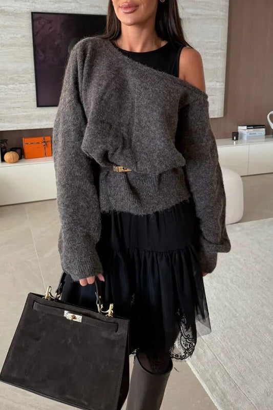Upper East Chic Knit Wide Neck Long Sleeve Relaxed Sweater