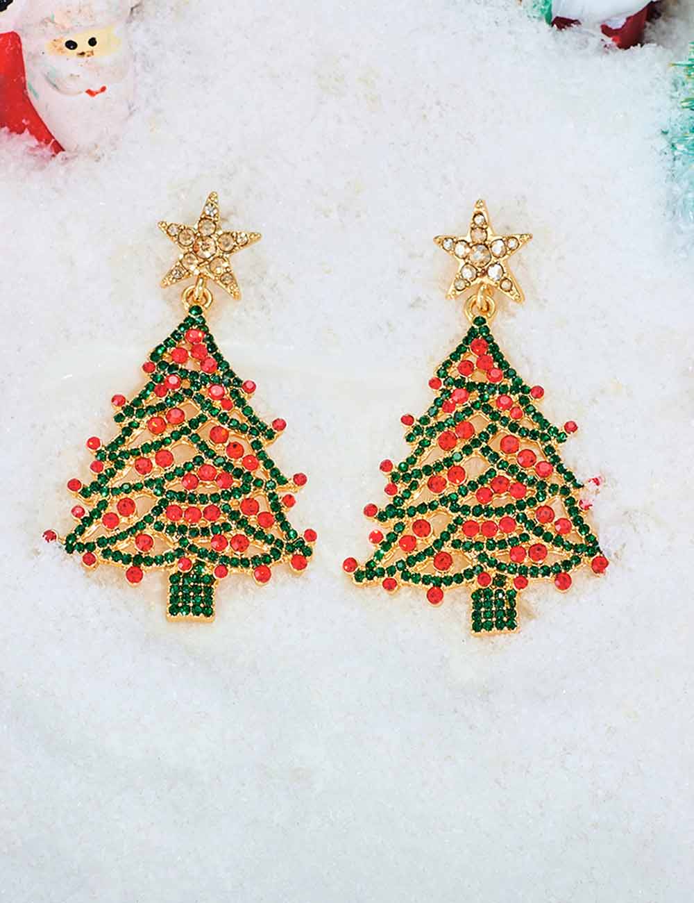 Stylish Hollow Rhinestone Christmas Tree Dangle Earrings