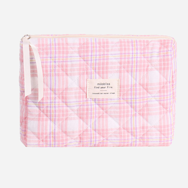 Simple Plaid Large Capacity Makeup Bag