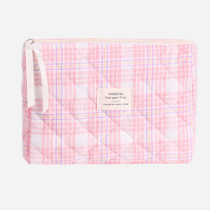 Simple Plaid Large Capacity Makeup Bag