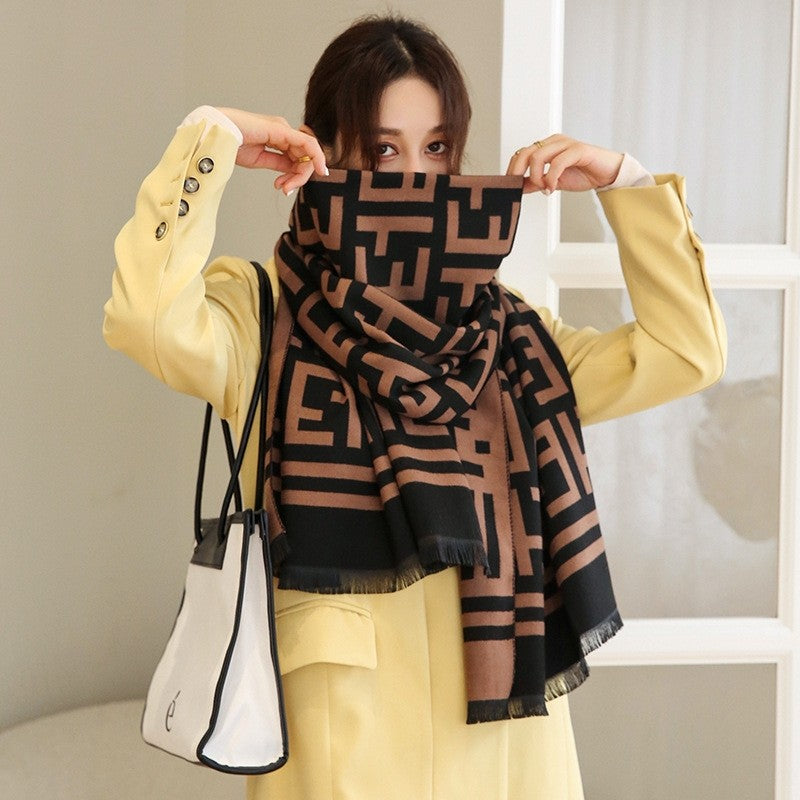 Jacquard Fringed Cashmere-Like Scarf