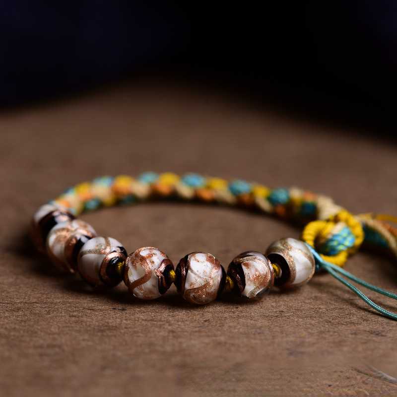 Hand-Woven Bracelet Nepalese Fragrant Gray Glass Bracelet Female Thangka Bracelet Tibetan Retro Ethnic Style Rope Bracelet