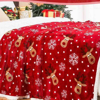 Plush Snowflake Reindeer Warm Throw Blanket