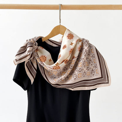 Scarvii - Vintage Diamond &amp; Floral Print Square Scarf - 35"