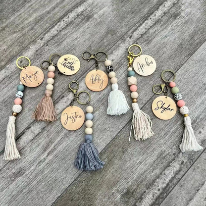 Koco - Round Wood Bead Tassel Keychain