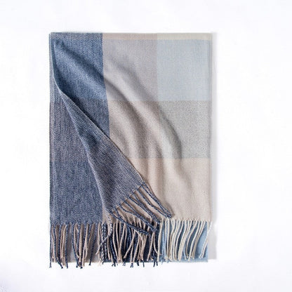 Color Block Plaid Fringe Scarf