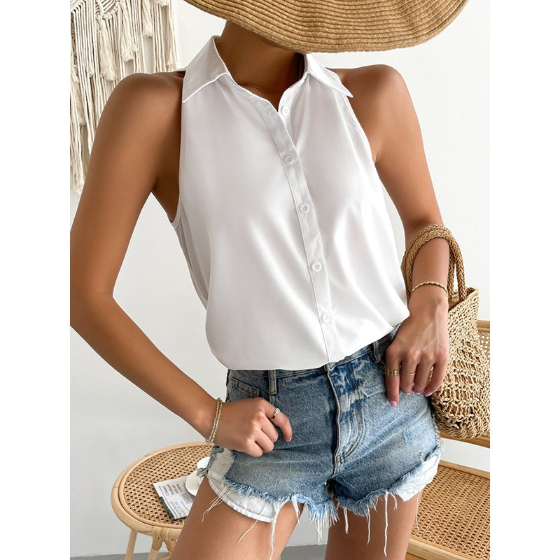 Loose Plus Size Solid Color Split-Joint Lapel Blouses