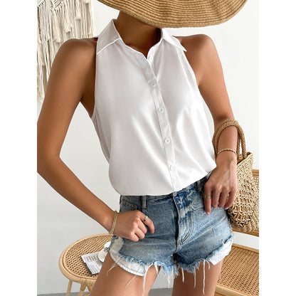 Loose Plus Size Solid Color Split-Joint Lapel Blouses