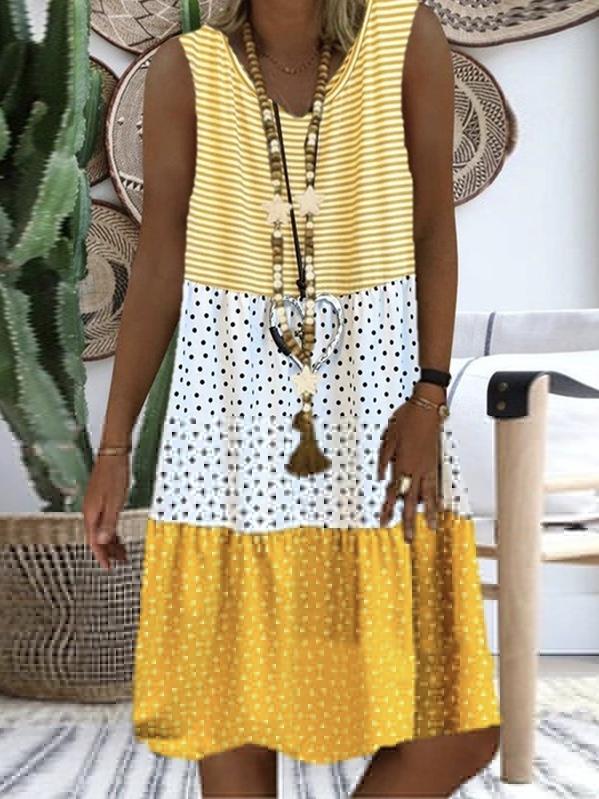 Women'S Dresses Sleeveless V-Neck Boho Print Midi Dress