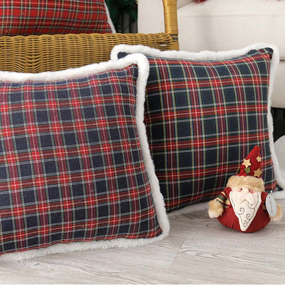 Simple Square Plaid Christmas Throw Pillow Case