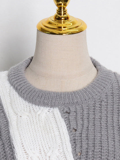 Stylish Denim Knitting Split-Joint Contrast Color Sweater Top