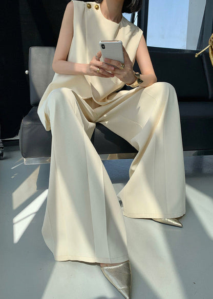 Asymmetrical Polyester Top And Wide Leg Pants Set
