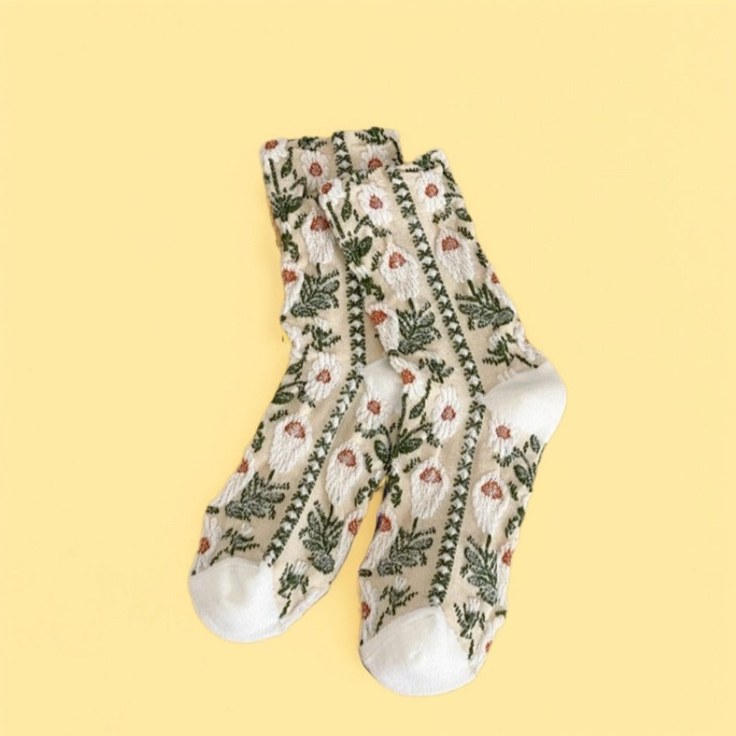 Rufia - Vintage Oil Painting Floral Relief Socks