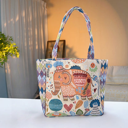 Cosbai - Diamond Pattern Lace Print Canvas Tote Bag