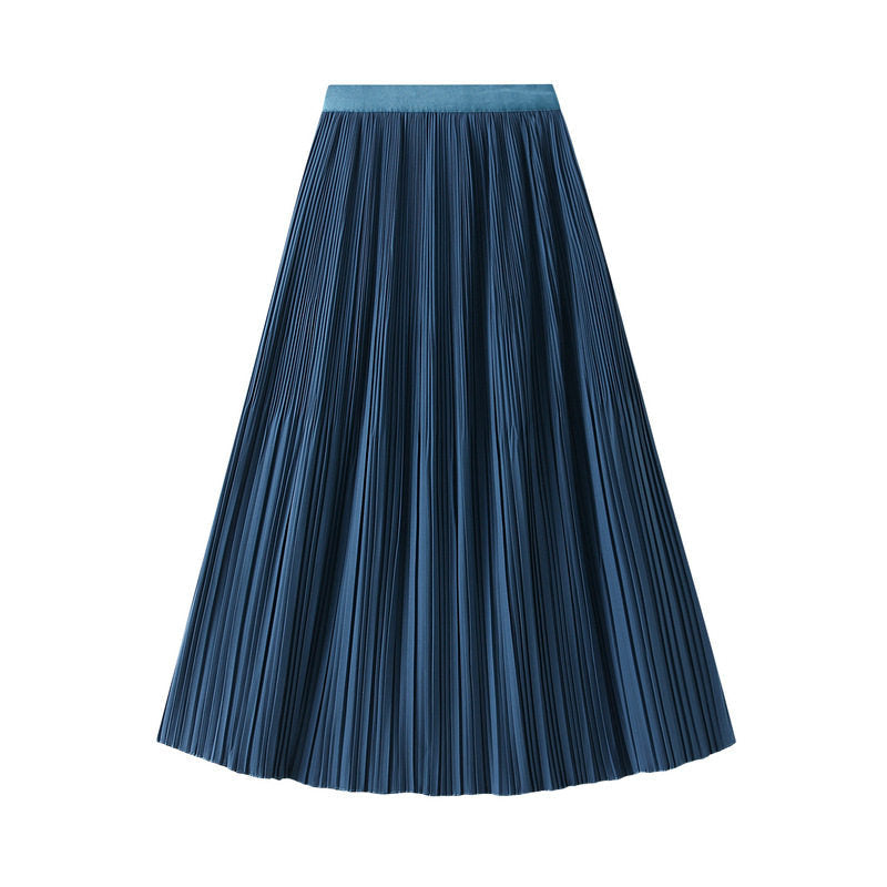 Solid Color Midi Pleated Skirt