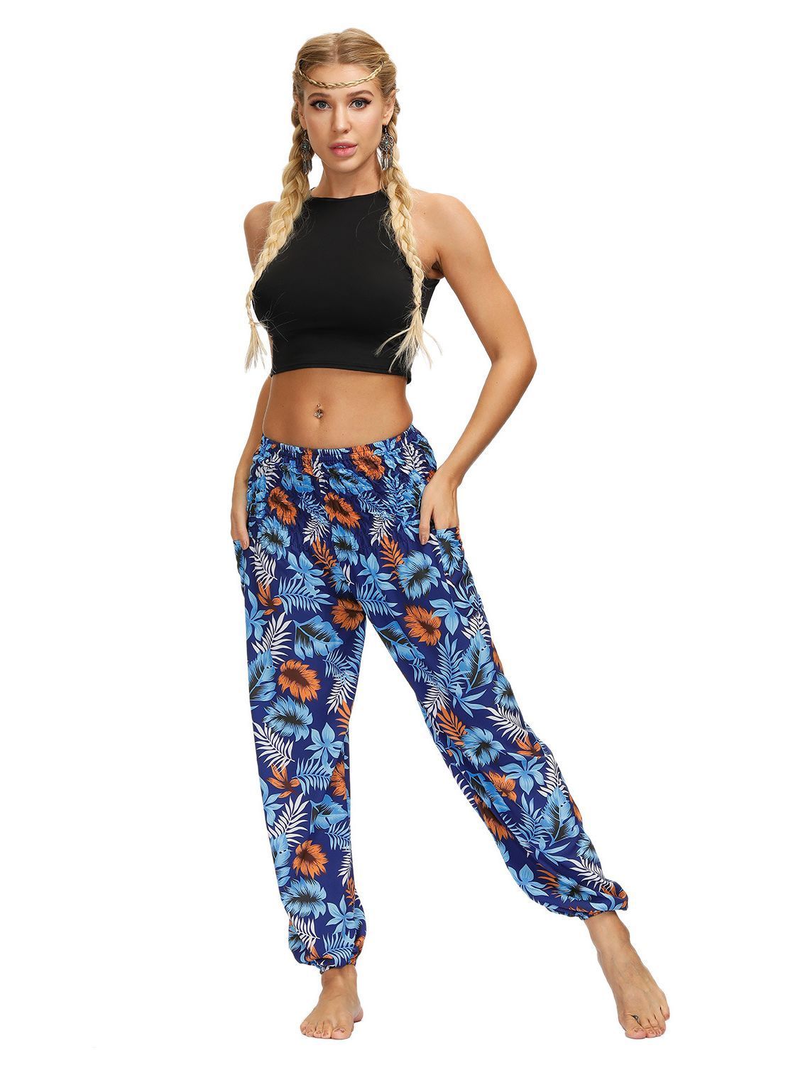 Printed Ethnic Style Elastic Waist Large Size Wide-Leg Bloomers